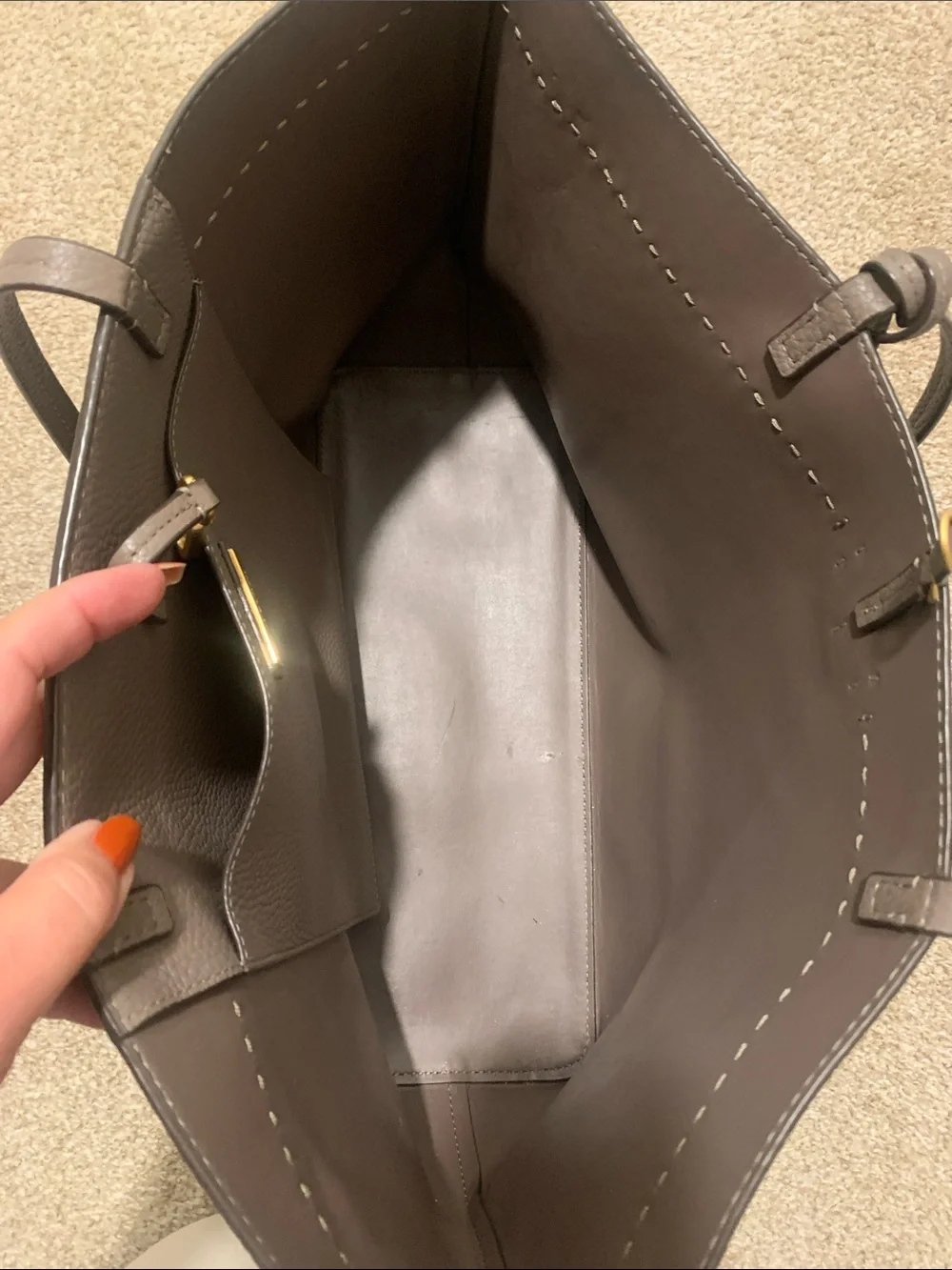 Tory Burch Pebbled Leather Tote in Taupe